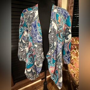 EUC Chicos Paisley Linen Drape Jacket Sz 2 (M)